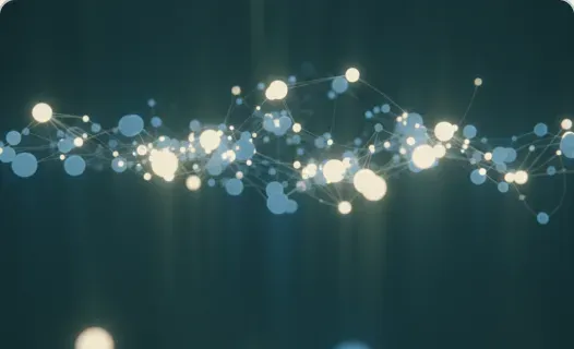 Rede de pontos de luz conectados sobre fundo escuro.